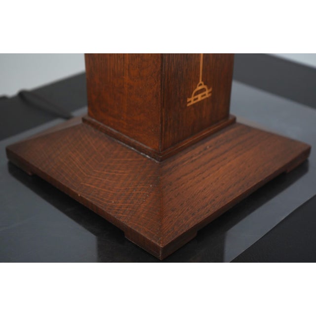 Wood Stickley Harvey Ellis Mission Oak Slag Glass Lamp For Sale - Image 7 of 11