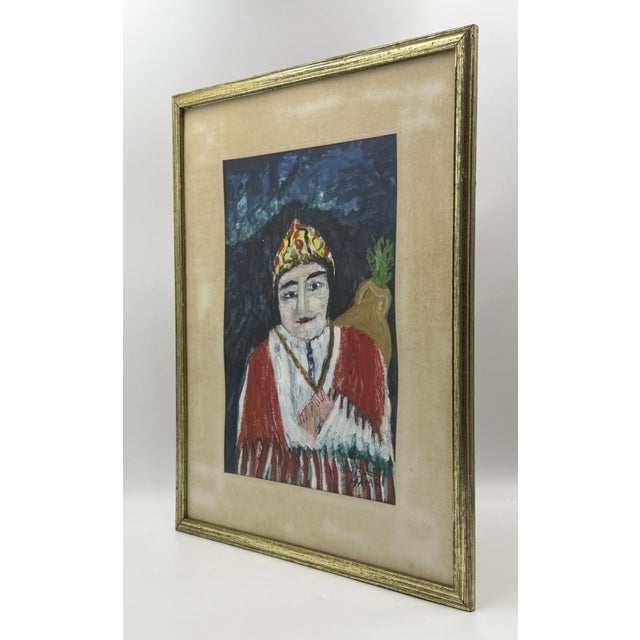 1970s 1970s Mohamed Hamri Moroccan Modernist Portrait of Woman, Oil & Gouache Painting For Sale - Image 5 of 18