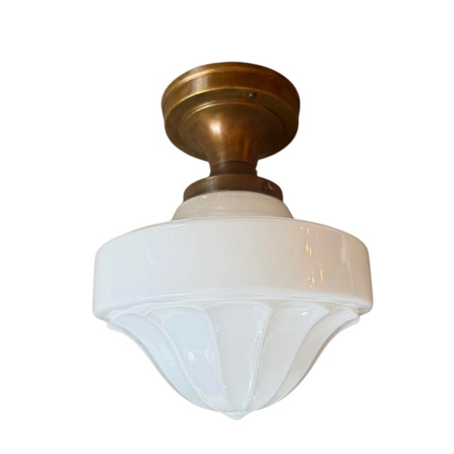 1920s 1920s American Stamped Williamson Brass Schoolhouse Ceiling Light For Sale - Image 5 of 9