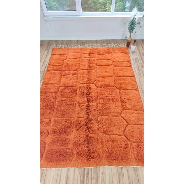 Terracotta Orange Carved Wool Moroccan Beni Mrirt Rug For Sale - Image 15 of 15