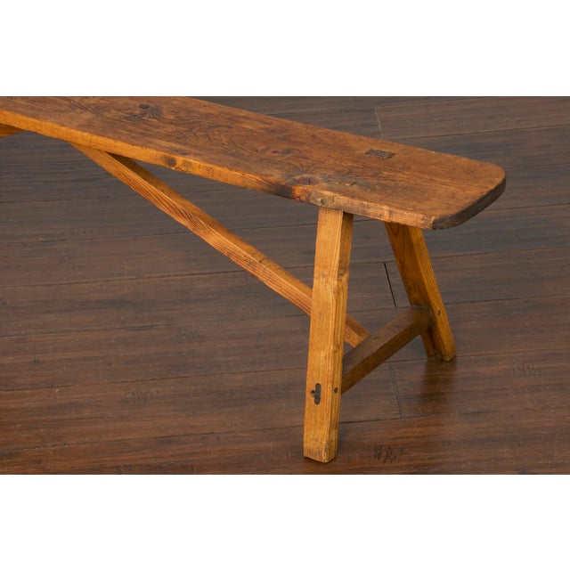 Antique Rustic Country French Farmhouse Harvest Pine Primitive Bench ...
