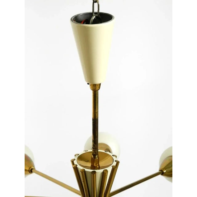 Mid-Century Brass 12-Armed Chandelier with Opal Glass Shades, 1950s For Sale - Image 15 of 18