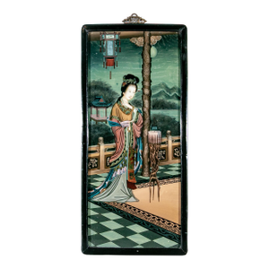 Chinese Reverse Painting on Glass of a Court Lady Framed, Circa 1930–1940s