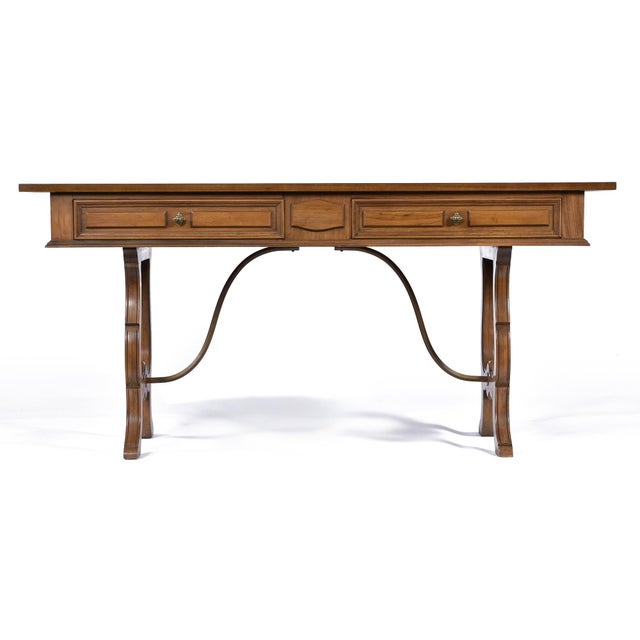 Restored Thomasville English Regency Style Pecan Desk or Console With Drawers For Sale - Image 10 of 14
