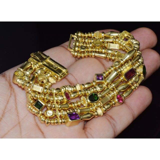 Designer Seidengang Natural Tourmaline Amethst Garnet 18k Solid Gold Multi-Strand Beaded Bracelet For Sale - Image 12 of 14