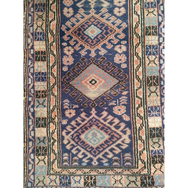 1900 - 1909 Vintage Persian Kurdish Area Rug, Hand-Knotted Wool, Geometric Medallion Pattern, Blue & Ivory, 2x4 For Sale - Image 5 of 8