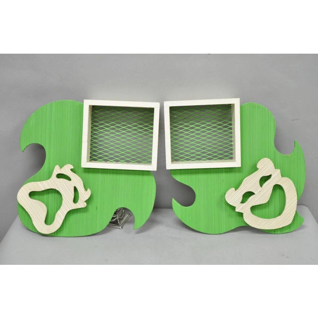 Vintage Mid Century Modern Green Theater Mask Shadowbox Wall Pocket Shelf - Pair For Sale - Image 17 of 17