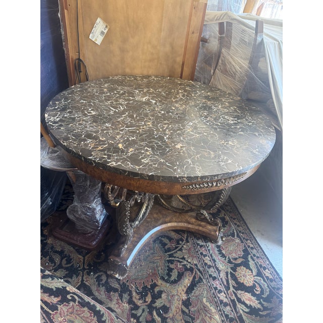 Gilded Empire Revival Marble-Top Center Table With Bronze & Burl Wood Base by Maitland Smith For Sale - Image 10 of 12