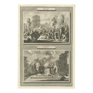 Pieter Mortier, Idolatry of Manasseh and the Piety of King Josiah, Pieter 1700, Engraving For Sale