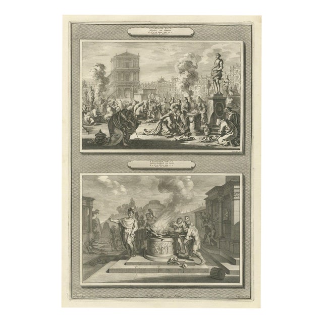 Pieter Mortier, Idolatry of Manasseh and the Piety of King Josiah, Pieter 1700, Engraving For Sale