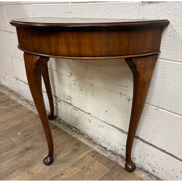 Wood Vintage Queen Anne Style Half Moon Demilune Entry Hall Table Console For Sale - Image 7 of 12