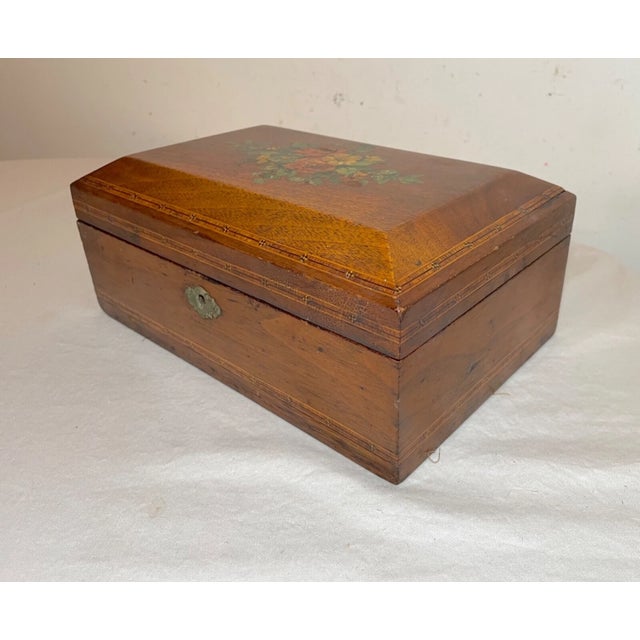 Up for sale is a very nice quality antique 19th century handmade marquetry wooden dresser box. The piece has very...