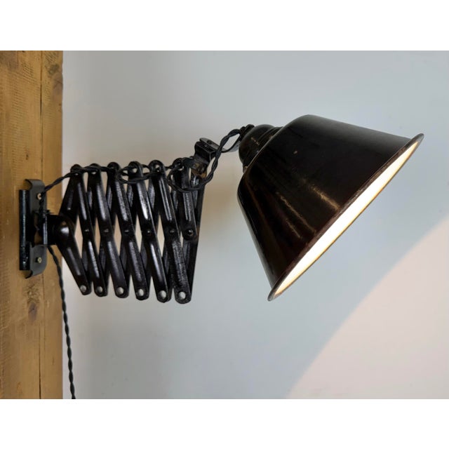 Industrial Black Enamel Scissor Wall Lamp, 1950s For Sale - Image 14 of 18