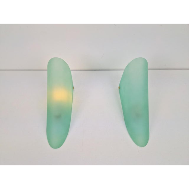 Green Vintage Triangular Conical Wall Sconces in Green Frosted Glass, 1990s, Set of 2 For Sale - Image 8 of 15