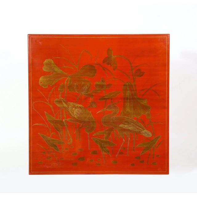 Chinoiserie Red Lacquer and Gilt Chinoiserie Square Coffee Table For Sale - Image 3 of 8