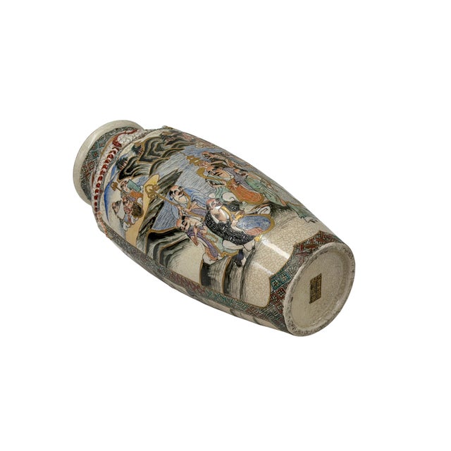 Asian Vintage Asian Satusma Ceramic Handpainted Samurai Relief Dragon Motif Vase For Sale - Image 3 of 18