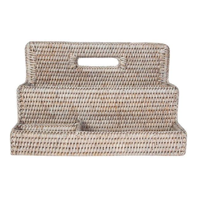 Artifacts Rattan Standing Stationary Sorter in White Wash For Sale