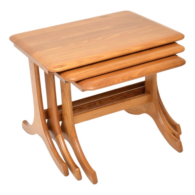 Vintage Elm Nesting Tables, 1970s, Set of 3 For Sale