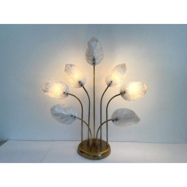 Metal Mother of Pearl Lucite Leaves Lamp, C1970 For Sale - Image 7 of 12