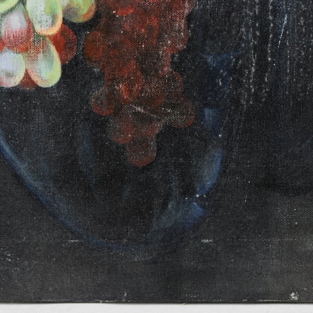 Vintage Dark Still Life Oil Painting of Grapes, Orange, and Shells For Sale - Image 10 of 12