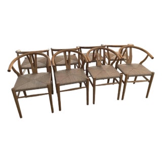 Crate & Barrel Crescent Natural Wood Wishbone Dining Chair Set of 6 For Sale