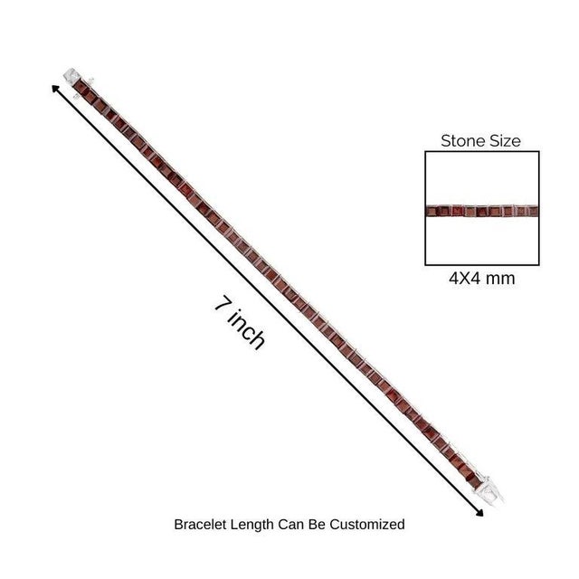 Square Cut Deep Red Garnet Tennis Silver Bracelet for Him For Sale - Image 9 of 11