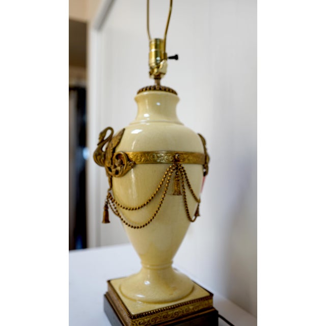 Cream Early 20th CenturyFrench Empire or Neoclassical Style Gilt Metal Mounted Porcelain Table Lamp For Sale - Image 8 of 8