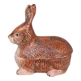 Small Brown Majolica Rabbit Tureen Caugant For Sale