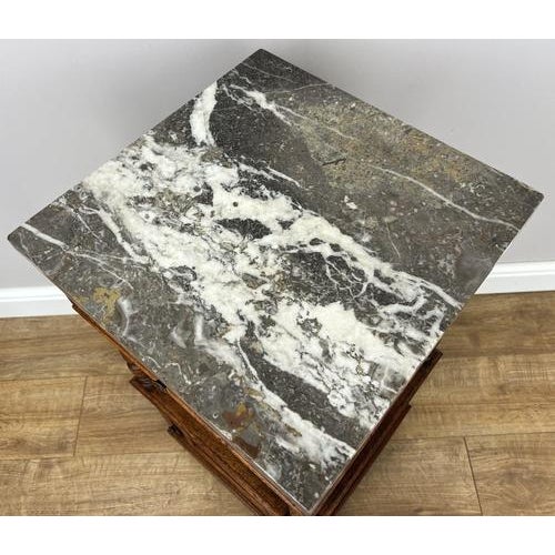 French Bedside Tables with Marble Top in Oak, Set of 2 For Sale - Image 9 of 14