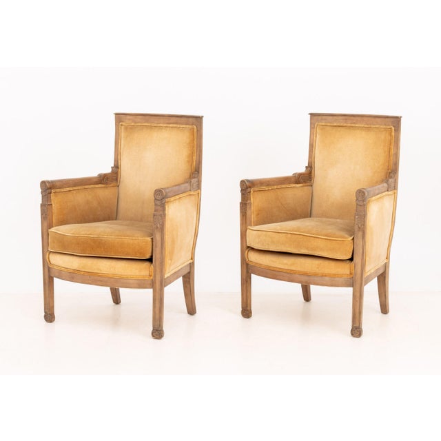 French Pair of Restauration Style Fruitwood Bergeres For Sale - Image 3 of 10
