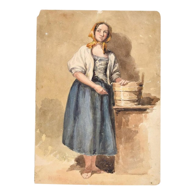 Country Woman -Original Ink and Watercolor by A. Aglio - Early 19th Century Early 19th Century For Sale