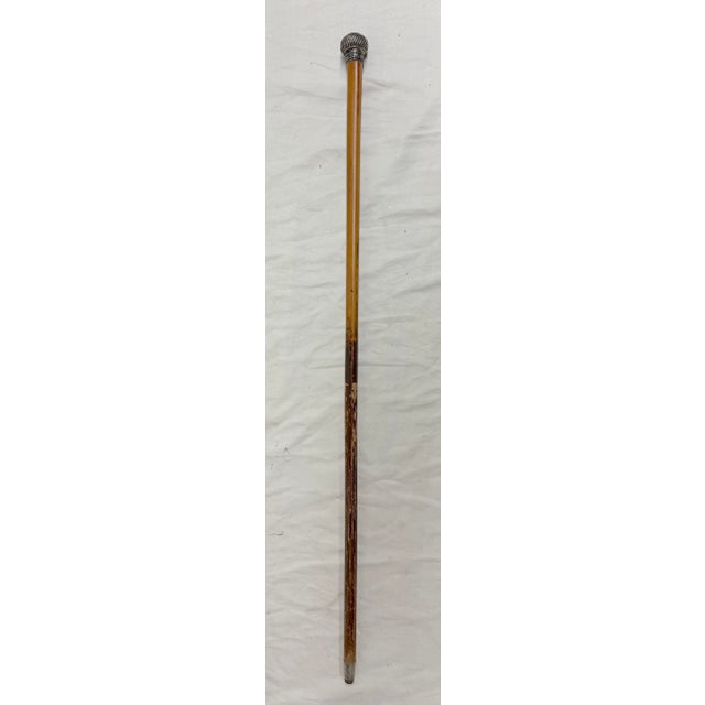 Antique 19th Century Monogrammed Sterling Silver Malacca Wood Walking Stick Cane For Sale - Image 9 of 11