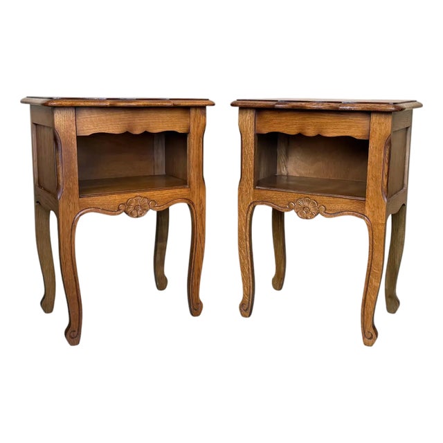 A Pair of Oak Nightstands Tables With Drawer and Open Shelf, 1940 For Sale
