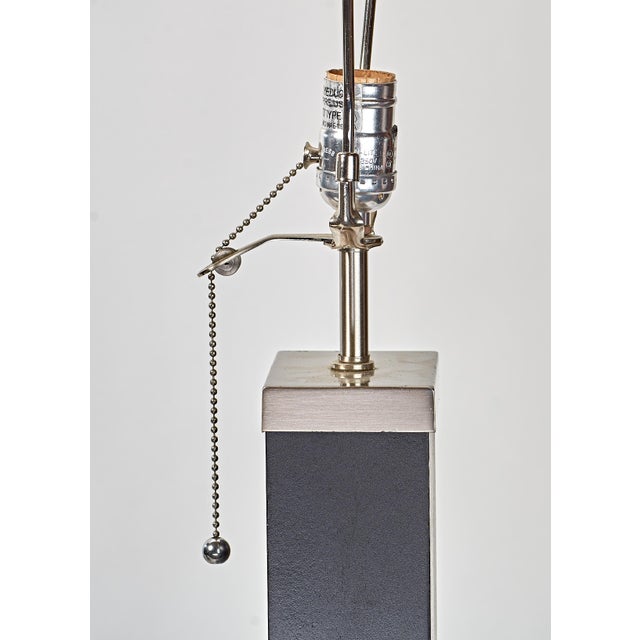 1980s Pair of Black and Chrome Table Lamps With Cream Rectangular Shades For Sale In Phoenix - Image 6 of 12