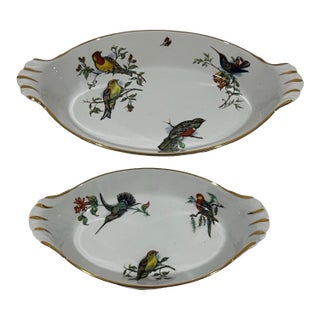 Two Nesting Pillivuyt France Porcelain Bird Gratin Dishes Gold Trim Vintage For Sale