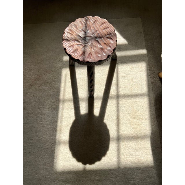 Mid 20th Century Vintage Handcrafted Brutalist Wooden Tripod Stool For Sale - Image 4 of 10