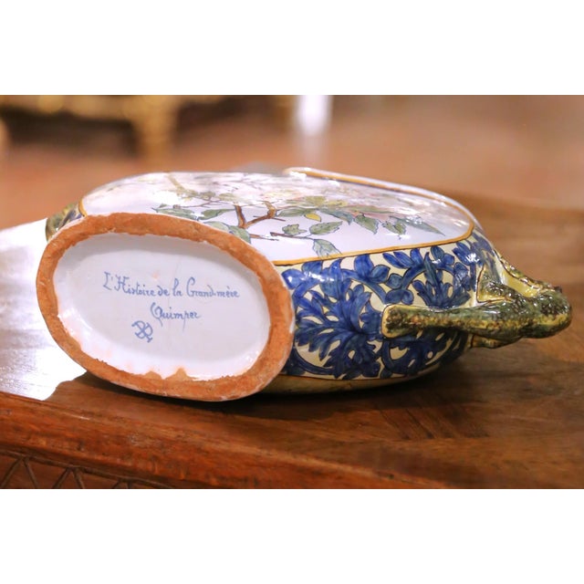 19th Century French Porquier-Beau Quimper Faience Moon-Shaped Vase For Sale - Image 10 of 11