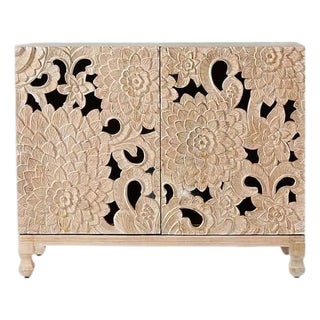 Handcarved Lotus Entryway Indoor Cabinet Lotus Flowers Carving For Sale