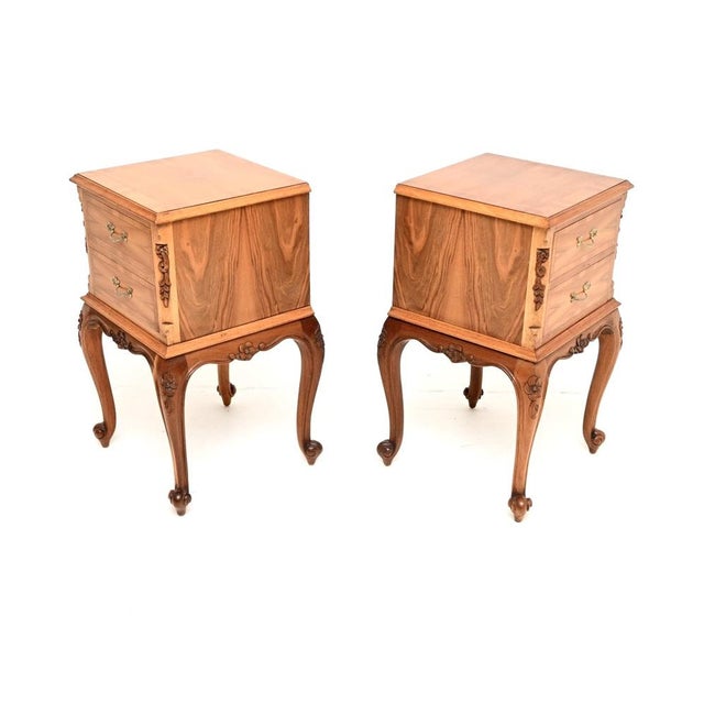 Antique French Figured Walnut Bedside Chests, 1930, Set of 2 For Sale - Image 4 of 10