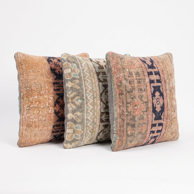 Mid-Century Modern Striped Rug Pillow Cover 24'' X 24'' - Set of Three For Sale - Image 3 of 4