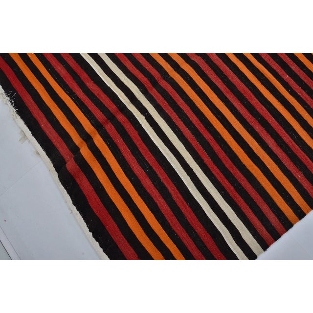 1950s Vintage Mid-Century Turkish Striped Kilim Runner Rug in Orange, Red & Cream For Sale - Image 5 of 14