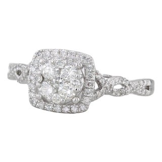 0.57ctw Round Diamond Halo Engagement Ring 14k White Gold Size 10 For Sale