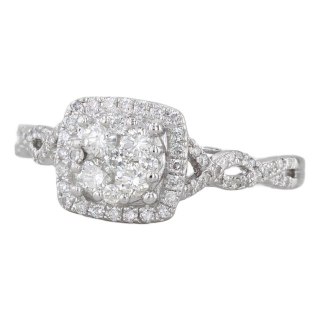 0.57ctw Round Diamond Halo Engagement Ring 14k White Gold Size 10 For Sale