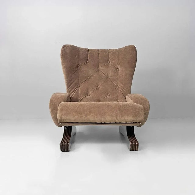 Italian Modern Chair in Brown Velvet and Wood by Guido Bonzanini for Tecnosalotti, 1970s For Sale - Image 3 of 18