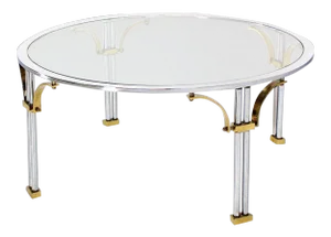 Mid Century Modern Chrome Brass and Glass Round Coffee Table