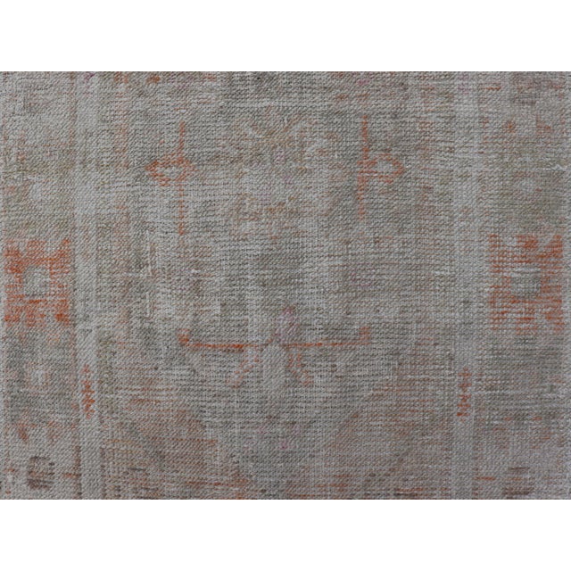 Turkish Muted Colored Oushak Rug Is Subdued Medallion Design For Sale - Image 9 of 11