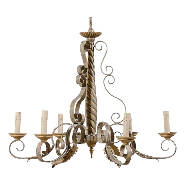 Mid 20th Century French Six-Light Painted Chandelier For Sale