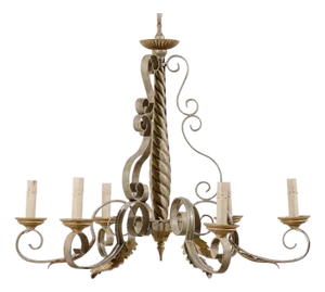 Mid 20th Century French Six-Light Painted Chandelier