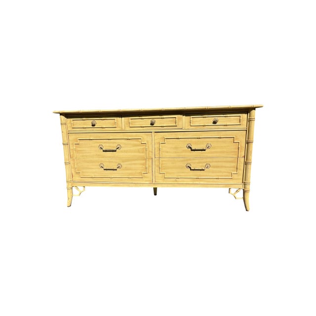 Vintage Faux Bamboo Dresser or Credenza Allegro by Thomasville Great design in boho chic coastal style Lots of storage...
