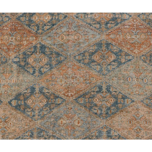 Tribal Antique Persian Kurdish Rug With All-Over Geometric Medallion in Orange & Blue 5'2 X 6'6 For Sale - Image 3 of 12
